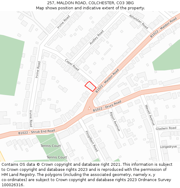 257, MALDON ROAD, COLCHESTER, CO3 3BG: Location map and indicative extent of plot