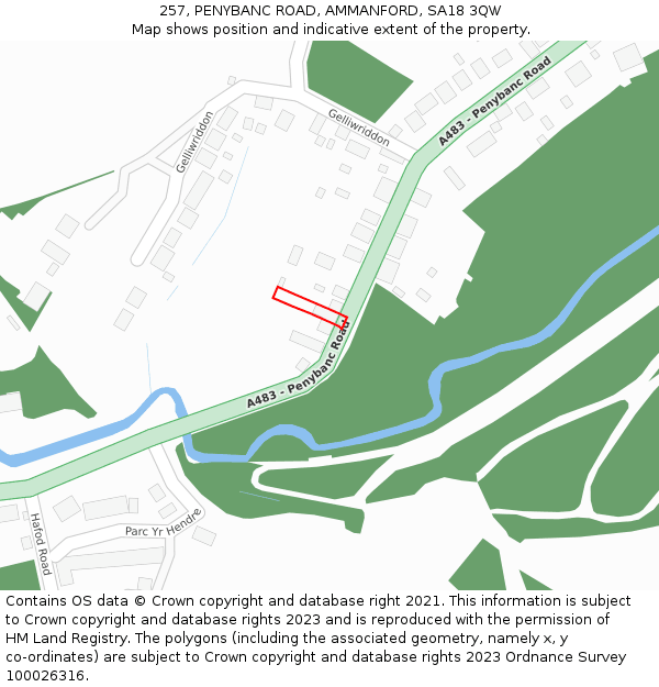 257, PENYBANC ROAD, AMMANFORD, SA18 3QW: Location map and indicative extent of plot