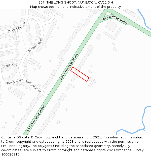 257, THE LONG SHOOT, NUNEATON, CV11 6JH: Location map and indicative extent of plot