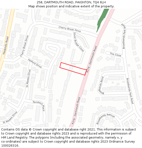258, DARTMOUTH ROAD, PAIGNTON, TQ4 6LH: Location map and indicative extent of plot