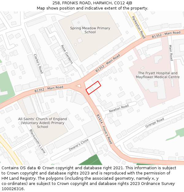 258, FRONKS ROAD, HARWICH, CO12 4JB: Location map and indicative extent of plot