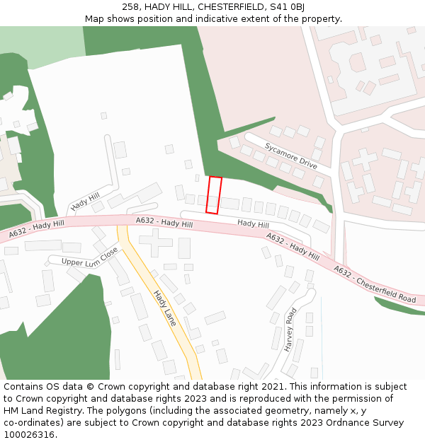 258, HADY HILL, CHESTERFIELD, S41 0BJ: Location map and indicative extent of plot