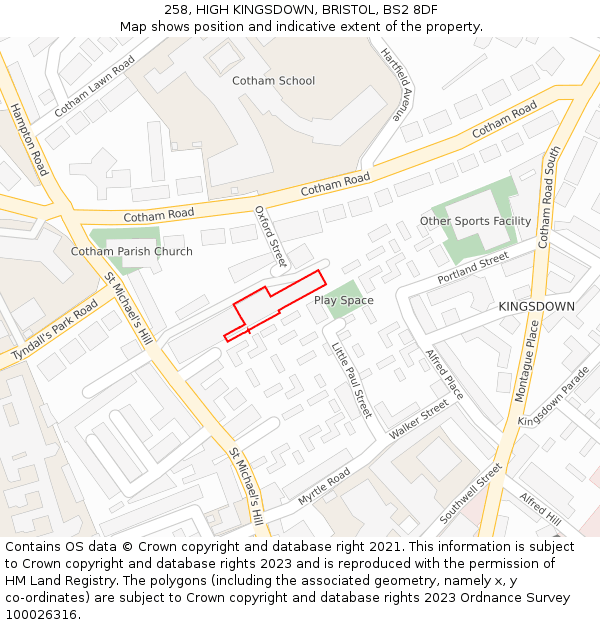 258, HIGH KINGSDOWN, BRISTOL, BS2 8DF: Location map and indicative extent of plot