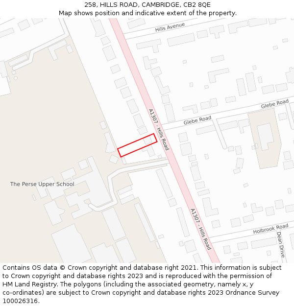 258, HILLS ROAD, CAMBRIDGE, CB2 8QE: Location map and indicative extent of plot