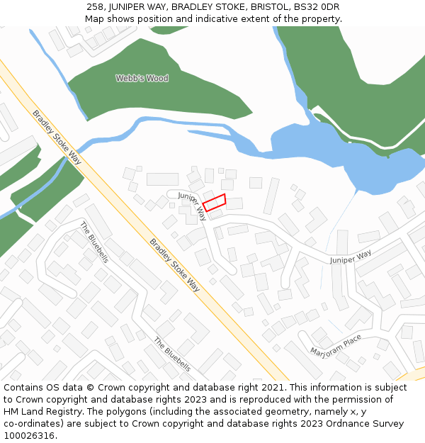 258, JUNIPER WAY, BRADLEY STOKE, BRISTOL, BS32 0DR: Location map and indicative extent of plot