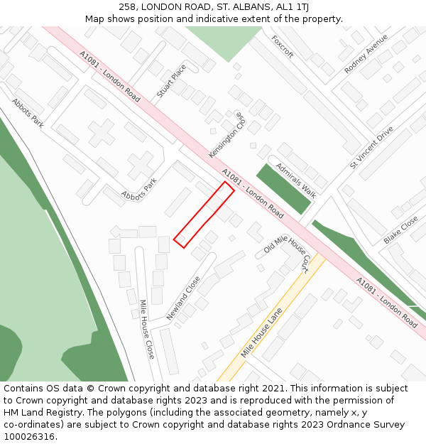258, LONDON ROAD, ST. ALBANS, AL1 1TJ: Location map and indicative extent of plot