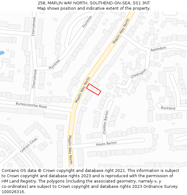 258, MAPLIN WAY NORTH, SOUTHEND-ON-SEA, SS1 3NT: Location map and indicative extent of plot