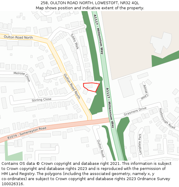 258, OULTON ROAD NORTH, LOWESTOFT, NR32 4QL: Location map and indicative extent of plot