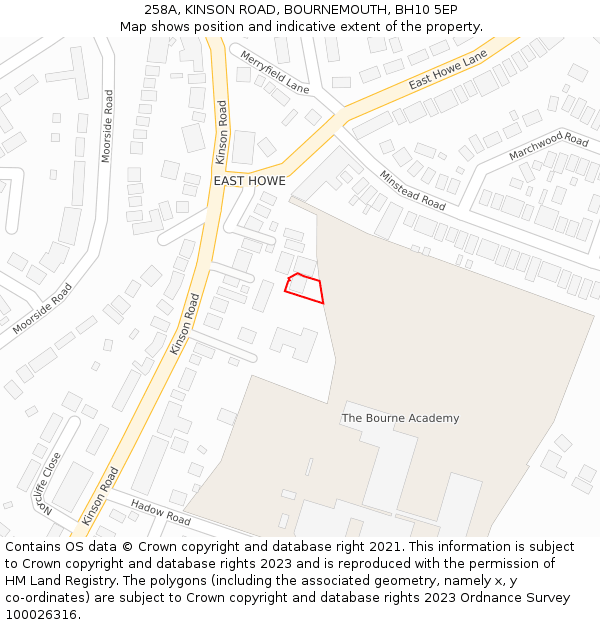 258A, KINSON ROAD, BOURNEMOUTH, BH10 5EP: Location map and indicative extent of plot