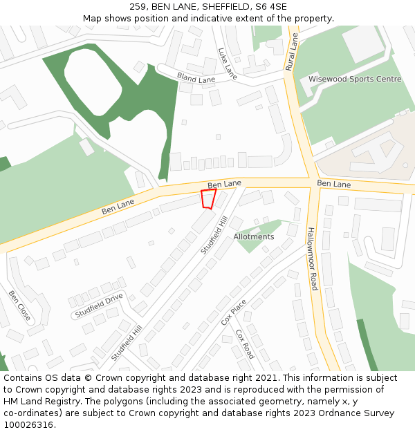 259, BEN LANE, SHEFFIELD, S6 4SE: Location map and indicative extent of plot