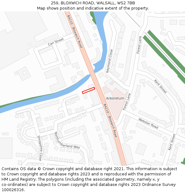 259, BLOXWICH ROAD, WALSALL, WS2 7BB: Location map and indicative extent of plot