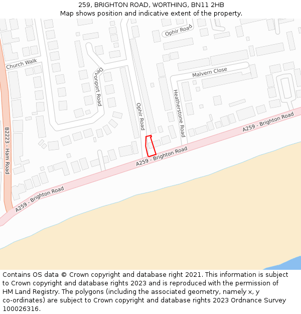 259, BRIGHTON ROAD, WORTHING, BN11 2HB: Location map and indicative extent of plot