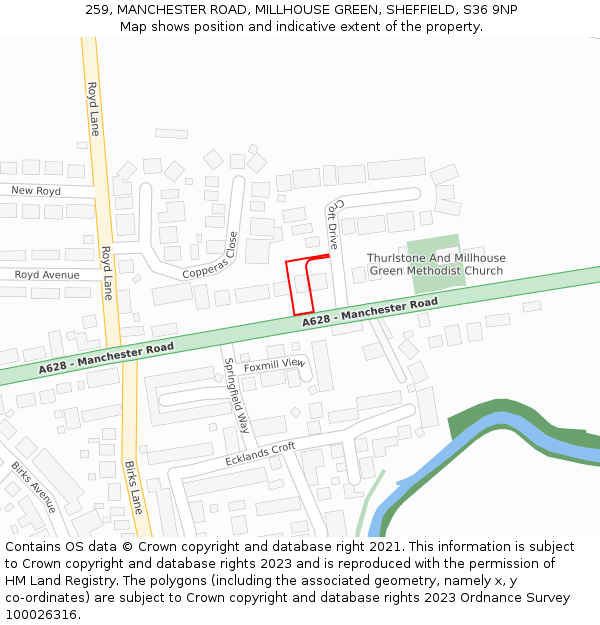 259, MANCHESTER ROAD, MILLHOUSE GREEN, SHEFFIELD, S36 9NP: Location map and indicative extent of plot