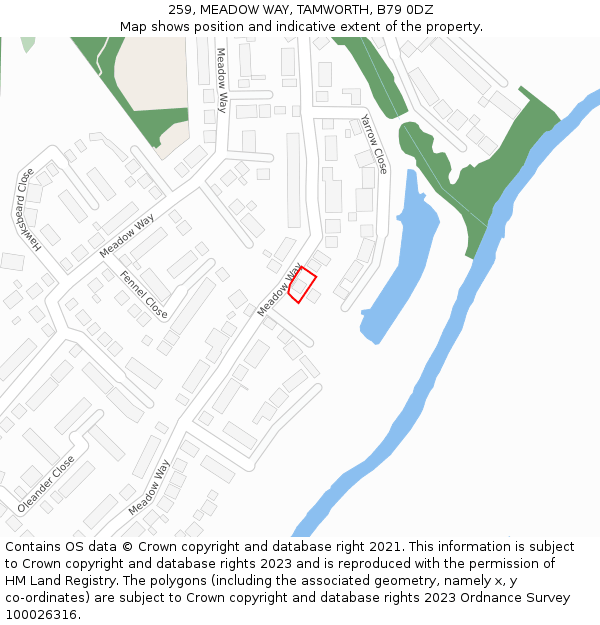259, MEADOW WAY, TAMWORTH, B79 0DZ: Location map and indicative extent of plot