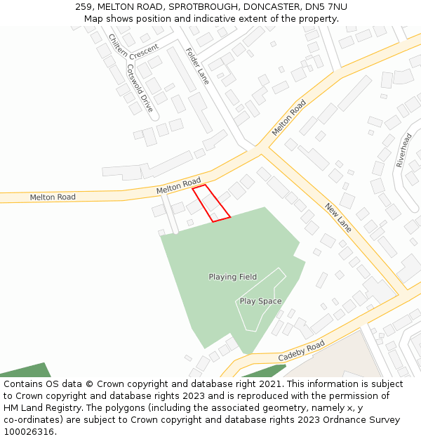 259, MELTON ROAD, SPROTBROUGH, DONCASTER, DN5 7NU: Location map and indicative extent of plot