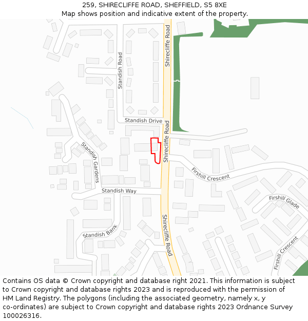 259, SHIRECLIFFE ROAD, SHEFFIELD, S5 8XE: Location map and indicative extent of plot