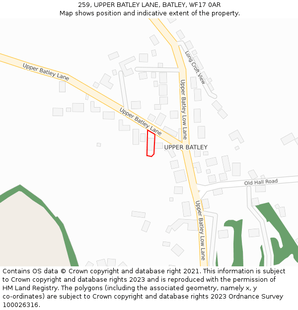 259, UPPER BATLEY LANE, BATLEY, WF17 0AR: Location map and indicative extent of plot