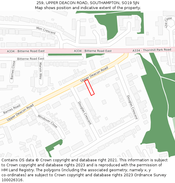 259, UPPER DEACON ROAD, SOUTHAMPTON, SO19 5JN: Location map and indicative extent of plot