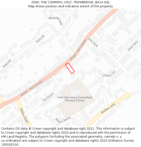 259A, THE COMMON, HOLT, TROWBRIDGE, BA14 6QL: Location map and indicative extent of plot