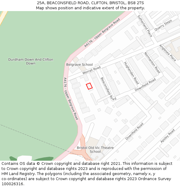 25A, BEACONSFIELD ROAD, CLIFTON, BRISTOL, BS8 2TS: Location map and indicative extent of plot