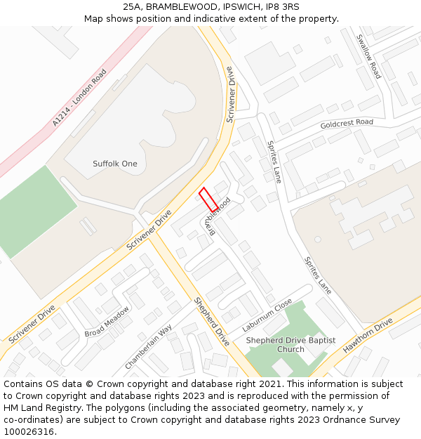 25A, BRAMBLEWOOD, IPSWICH, IP8 3RS: Location map and indicative extent of plot