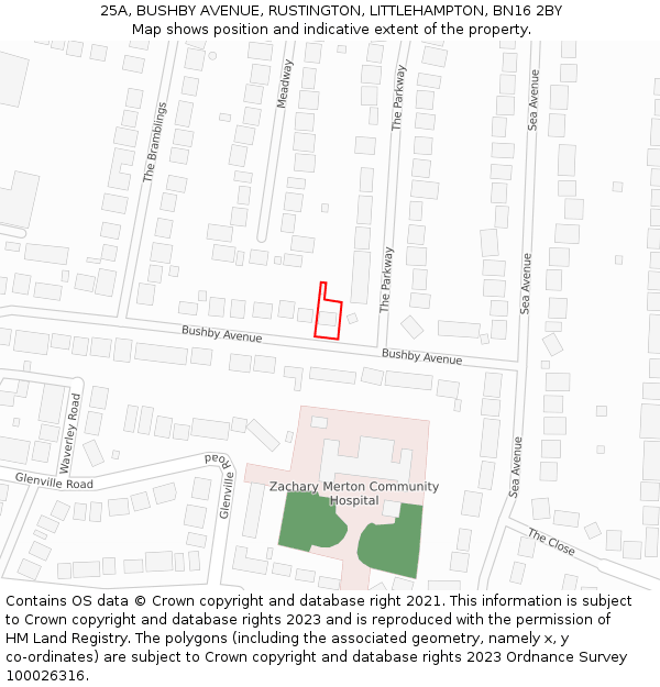 25A, BUSHBY AVENUE, RUSTINGTON, LITTLEHAMPTON, BN16 2BY: Location map and indicative extent of plot