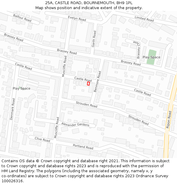25A, CASTLE ROAD, BOURNEMOUTH, BH9 1PL: Location map and indicative extent of plot