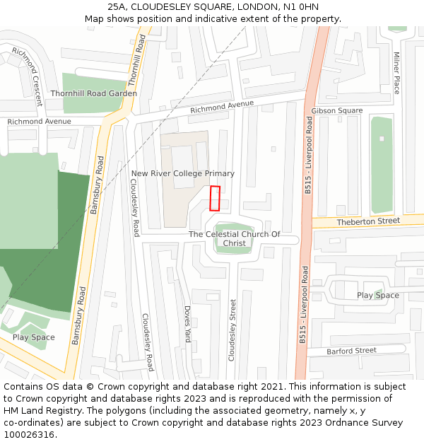 25A, CLOUDESLEY SQUARE, LONDON, N1 0HN: Location map and indicative extent of plot