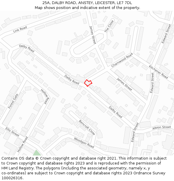 25A, DALBY ROAD, ANSTEY, LEICESTER, LE7 7DL: Location map and indicative extent of plot