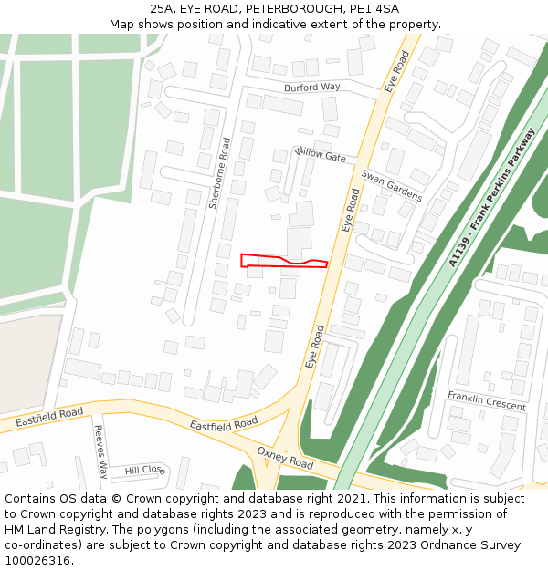 25A, EYE ROAD, PETERBOROUGH, PE1 4SA: Location map and indicative extent of plot