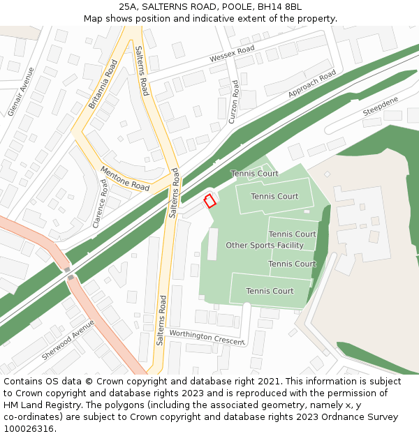 25A, SALTERNS ROAD, POOLE, BH14 8BL: Location map and indicative extent of plot