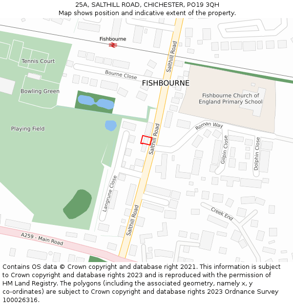 25A, SALTHILL ROAD, CHICHESTER, PO19 3QH: Location map and indicative extent of plot