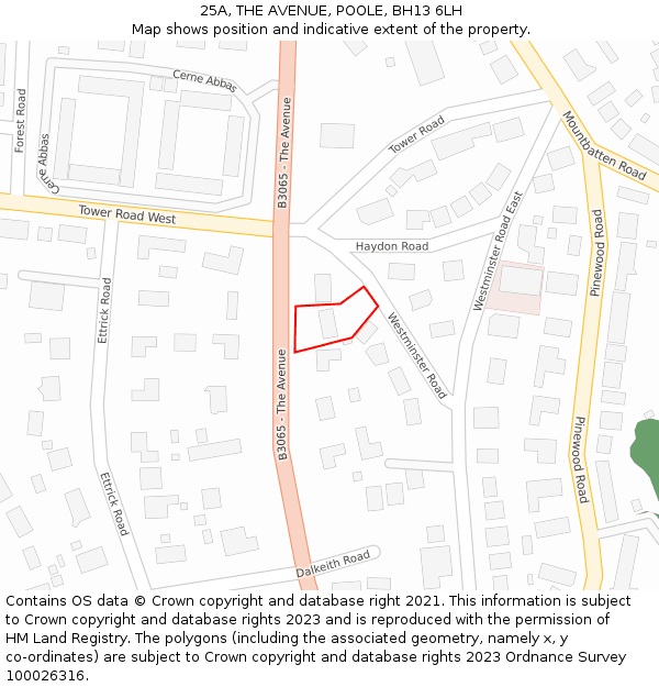 25A, THE AVENUE, POOLE, BH13 6LH: Location map and indicative extent of plot