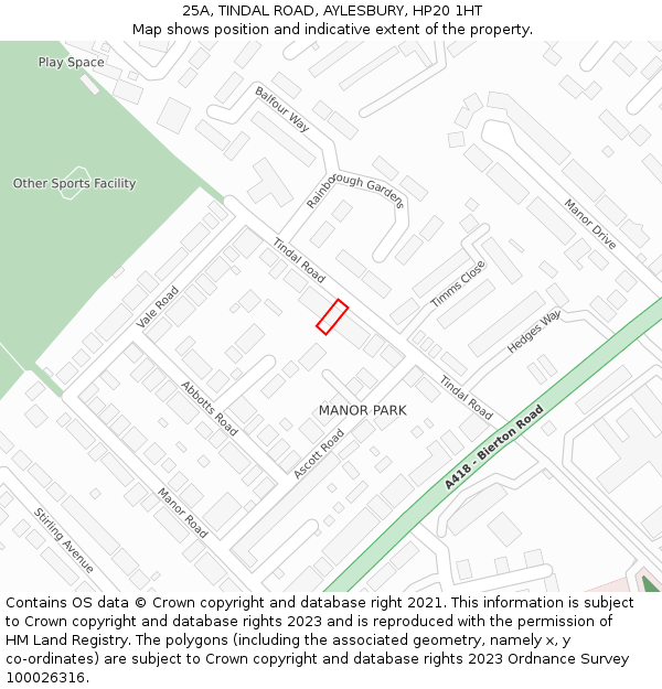 25A, TINDAL ROAD, AYLESBURY, HP20 1HT: Location map and indicative extent of plot