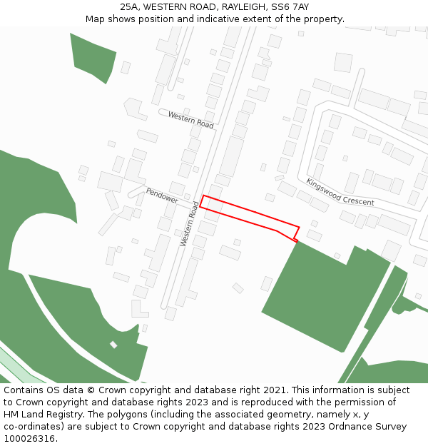 25A, WESTERN ROAD, RAYLEIGH, SS6 7AY: Location map and indicative extent of plot