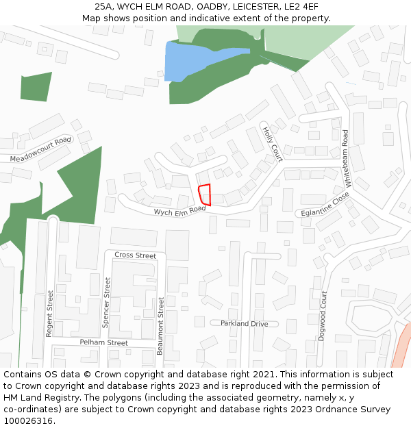 25A, WYCH ELM ROAD, OADBY, LEICESTER, LE2 4EF: Location map and indicative extent of plot