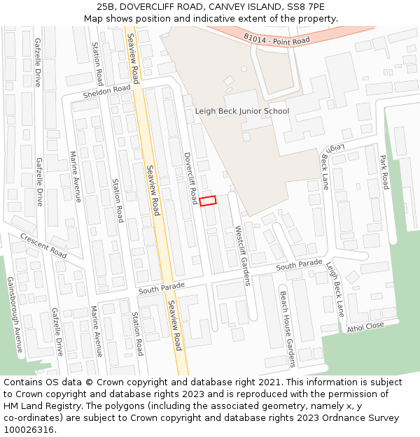 25B, DOVERCLIFF ROAD, CANVEY ISLAND, SS8 7PE: Location map and indicative extent of plot