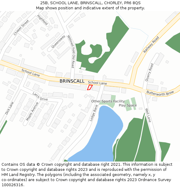 25B, SCHOOL LANE, BRINSCALL, CHORLEY, PR6 8QS: Location map and indicative extent of plot