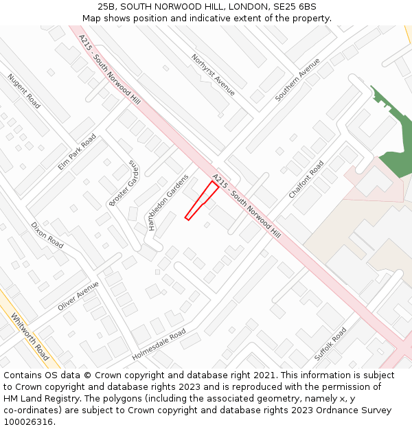 25B, SOUTH NORWOOD HILL, LONDON, SE25 6BS: Location map and indicative extent of plot