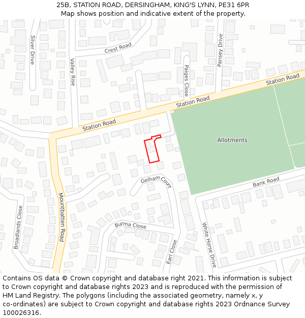 25B, STATION ROAD, DERSINGHAM, KING'S LYNN, PE31 6PR: Location map and indicative extent of plot