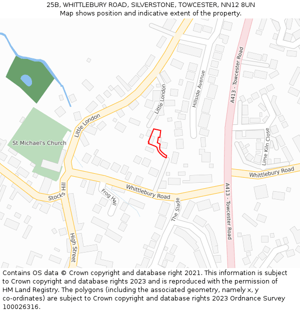 25B, WHITTLEBURY ROAD, SILVERSTONE, TOWCESTER, NN12 8UN: Location map and indicative extent of plot