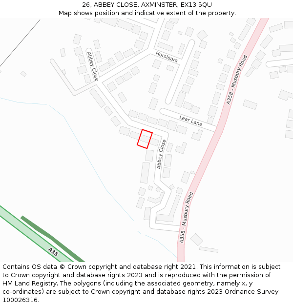 26, ABBEY CLOSE, AXMINSTER, EX13 5QU: Location map and indicative extent of plot