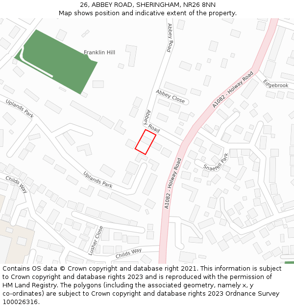 26, ABBEY ROAD, SHERINGHAM, NR26 8NN: Location map and indicative extent of plot