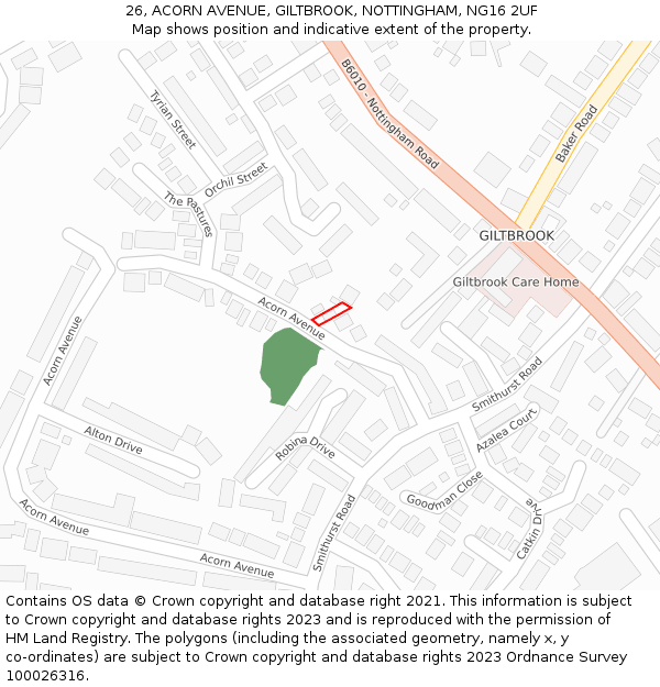 26, ACORN AVENUE, GILTBROOK, NOTTINGHAM, NG16 2UF: Location map and indicative extent of plot
