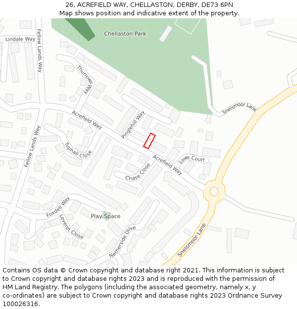 26, ACREFIELD WAY, CHELLASTON, DERBY, DE73 6PN: Location map and indicative extent of plot