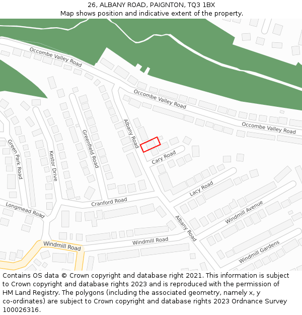 26, ALBANY ROAD, PAIGNTON, TQ3 1BX: Location map and indicative extent of plot