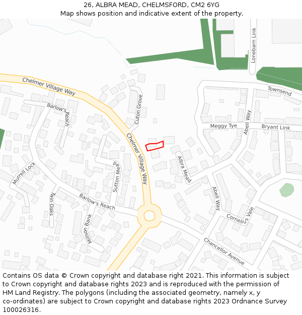 26, ALBRA MEAD, CHELMSFORD, CM2 6YG: Location map and indicative extent of plot