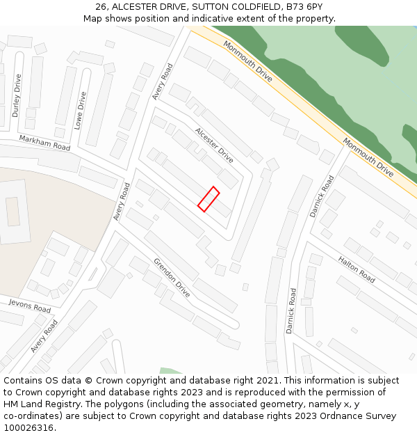 26, ALCESTER DRIVE, SUTTON COLDFIELD, B73 6PY: Location map and indicative extent of plot