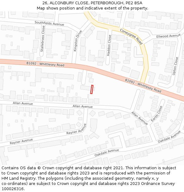 26, ALCONBURY CLOSE, PETERBOROUGH, PE2 8SA: Location map and indicative extent of plot