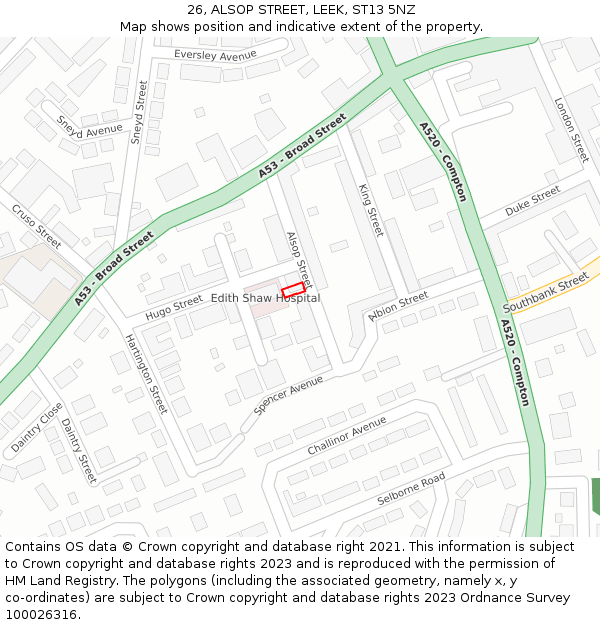 26, ALSOP STREET, LEEK, ST13 5NZ: Location map and indicative extent of plot